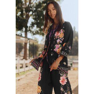Johnny Was Rosalynda Button Down Shirt Blouse Western Kasumi Floral Top Black NW
